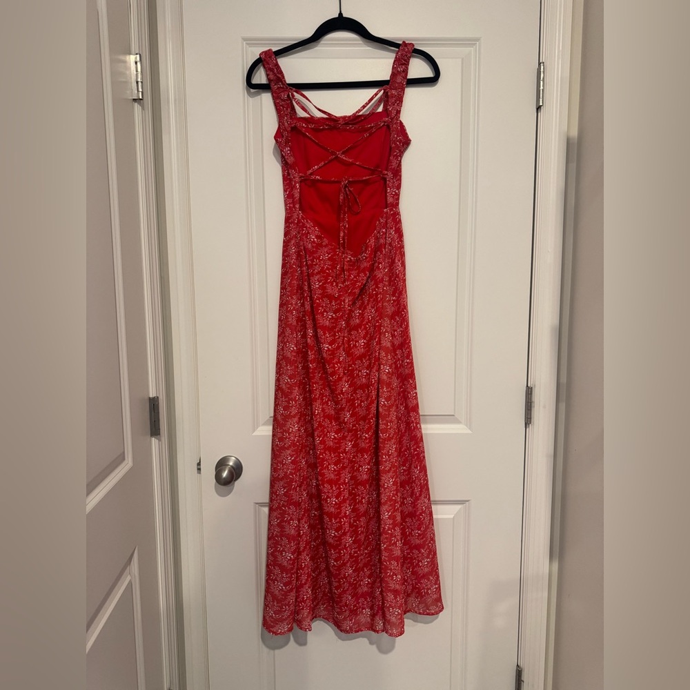 Lulus Back to Backless Red Print Lace-Up Backless Dress - Picture 6 of 7